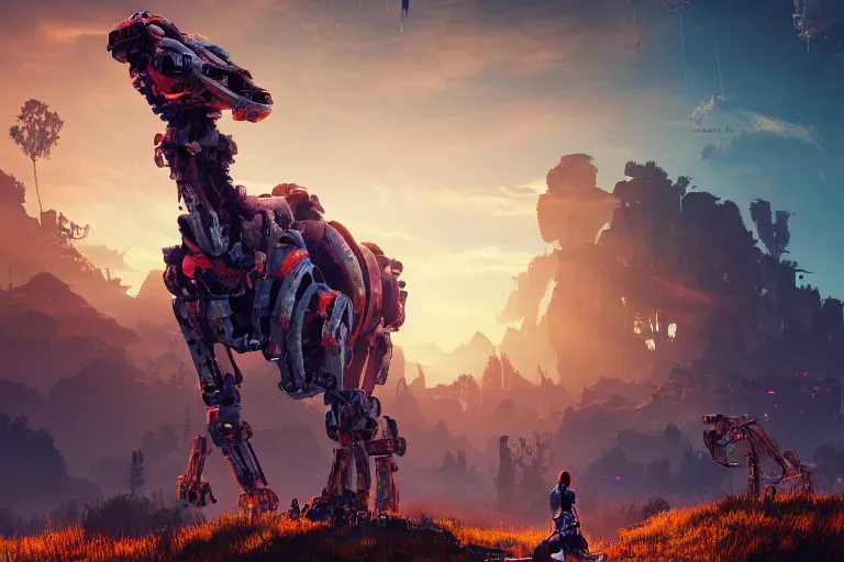 Image similar to tideripper machine mecanical creature robot of horizon forbidden west horizon zero dawn radiating a glowing aura global illumination ray tracing hdr fanart arstation by ian pesty and alena aenami artworks in 4 k