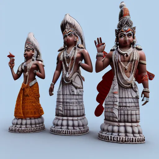 Prompt: 3d render, Statue Indian Gods, Unreal engine, white background, Isometric 8k