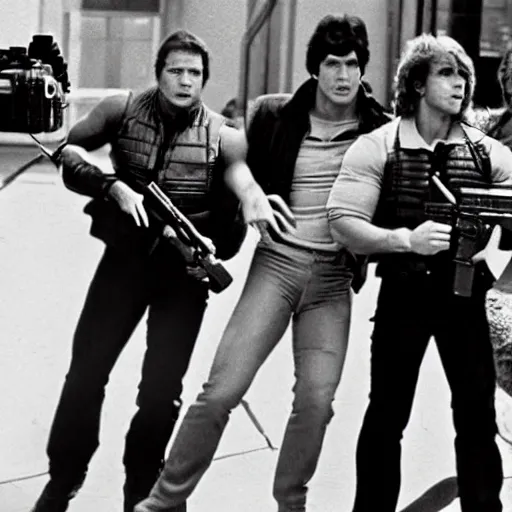 Image similar to still photo from the filming of the best 8 0's action movie