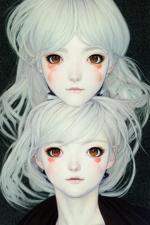 Prompt: portrait Anime girl, cute-fine-face, white-hair pretty face, realistic shaded Perfect face, fine details. Anime. realistic shaded lighting by (((Ilya Kuvshinov))) and Gustav Klimt