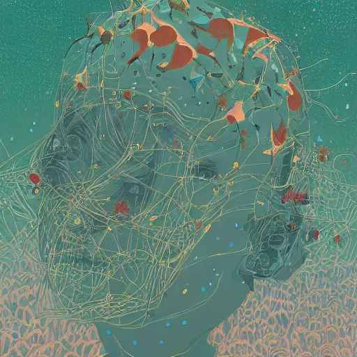 Prompt: syndrom of the imposter, by victo ngai, artgem and studio muto