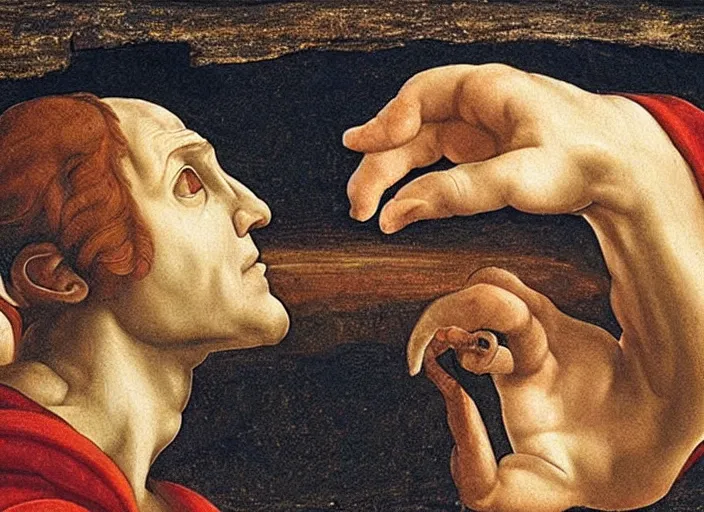 Prompt: the creation of Adam by Michaelangelo, but it's a snail