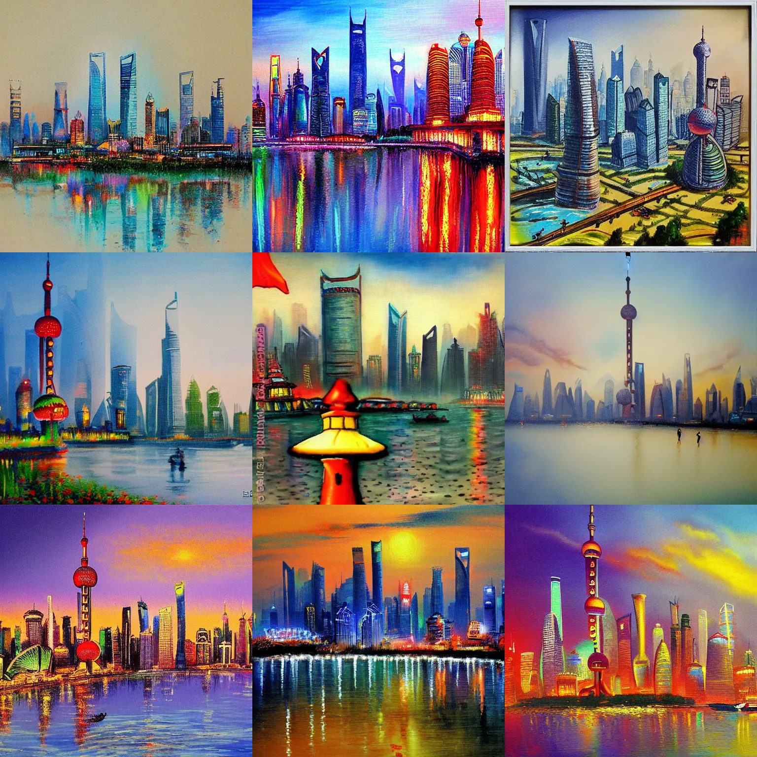 Prompt: shanghai city painted by bob ross