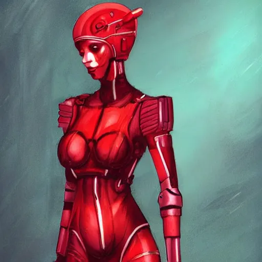 Prompt: cyberpunk cyborg dressed in red silk, in the style of robotpencil