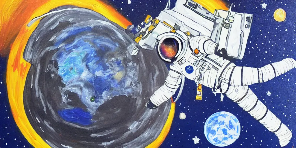 Image similar to A painting of an astronaut laying on the moon, in the style of Flooko, acrylic art, detailed,