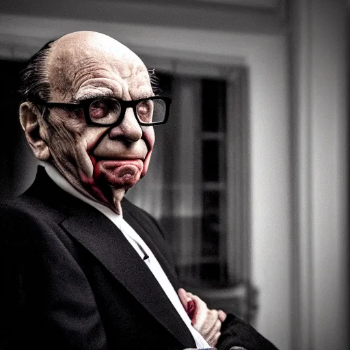 Image similar to Rupert Murdoch as The Joker, Rupert Murdoch, satan, portrait photography, depth of field, bokeh