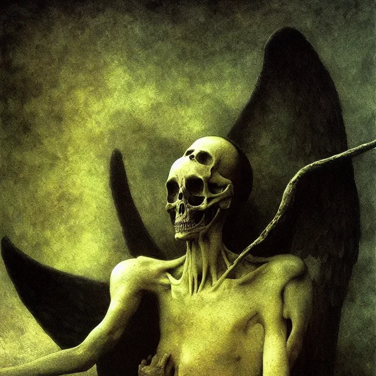 Image similar to angel of death surreal painting by Zdzislaw Beksinski, creepy dark atmosphere, baroque painting, beautiful detailed intricate insanely detailed octane render, 8K artistic photography, photorealistic, chiaroscuro, Raphael, Caravaggio