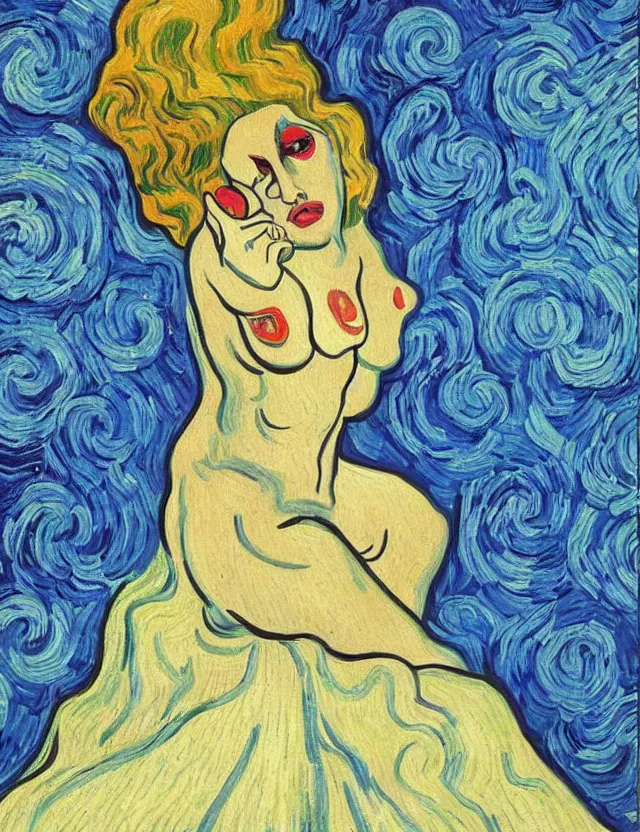 Image similar to a painting of lady gaga by vincent van gogh