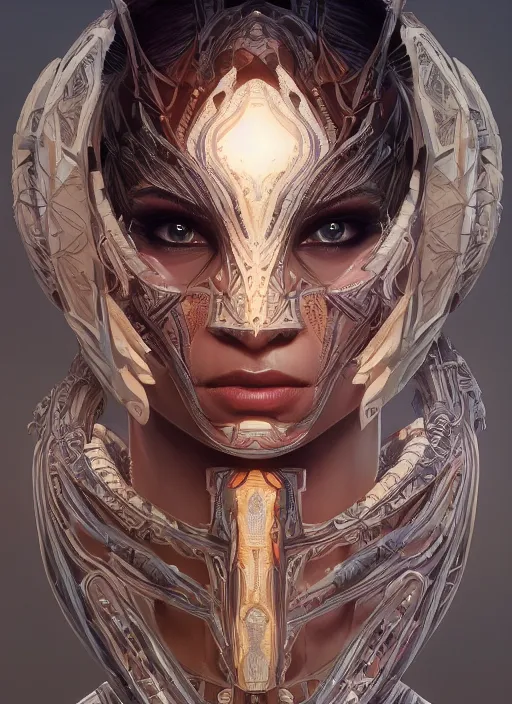 Image similar to symmetry!! portrait of smooth skin alien in the style of horizon zero dawn, machine face, intricate, elegant, highly detailed, digital painting, artstation, concept art, smooth, sharp focus, illustration, art by artgerm and greg rutkowski and alphonse mucha, 8 k