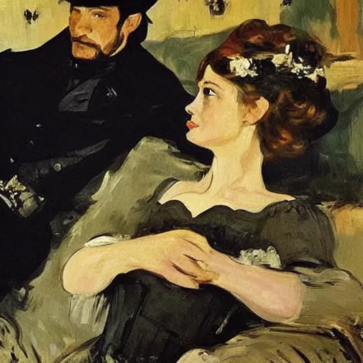 Prompt: castle of skyfall movie, painting by edouard manet