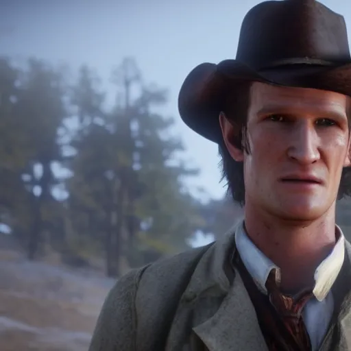 Image similar to Film still of Matt Smith, from Red Dead Redemption 2 (2018 video game)