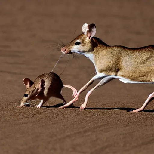 Image similar to a rat hunting a deer in a desert