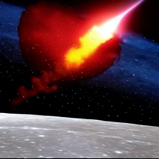 Image similar to Nuclear warhead dropping onto the moon, 4K, star sky, epic lightning, amazing beauty, tons of explosions