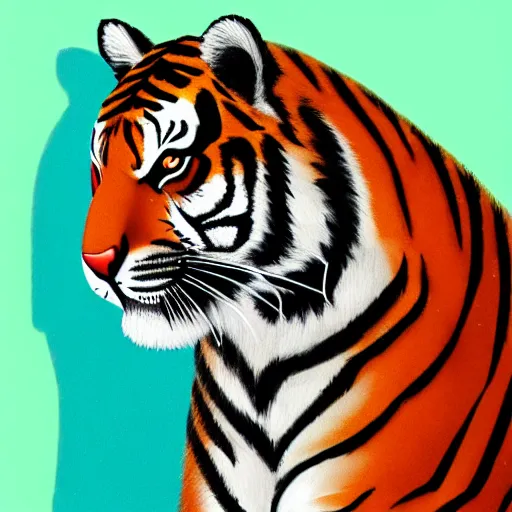 Image similar to “portrait of tiger in the style of metamask holding a laser gun, with a dark background behind him”