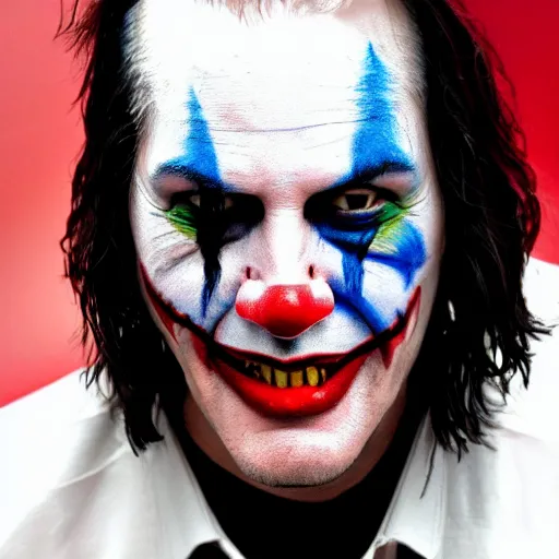 Prompt: Keanu reeves in clown Face paint inspired by the Joker