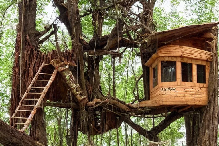 Image similar to a bed made of chocolate inside a tree house