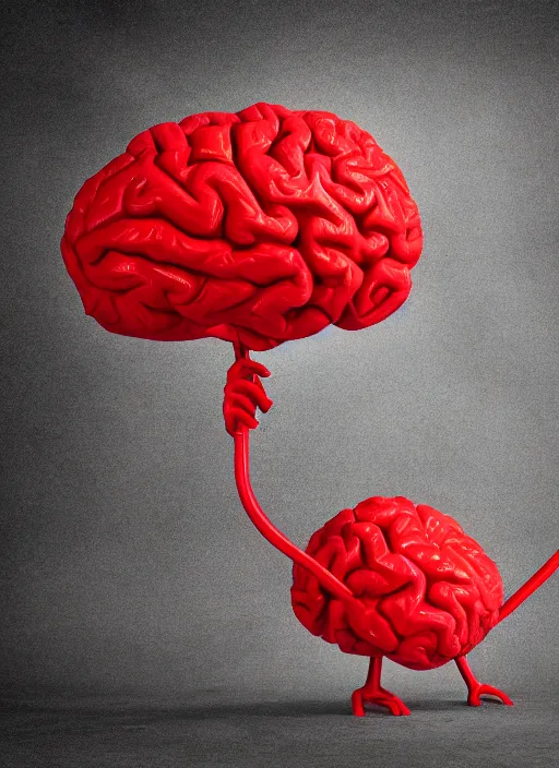 Prompt: big red brain with legs and a nail 4k