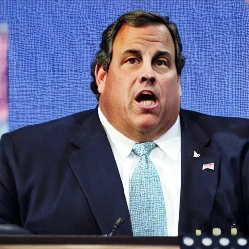 Prompt: chris christie transforming into a blueberry. ap photo. bizarre, surreal.