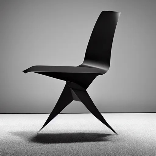 Prompt: modern chair inspired by the f 1 1 7 nighthawk, designed by zaha hadid, product image, photography