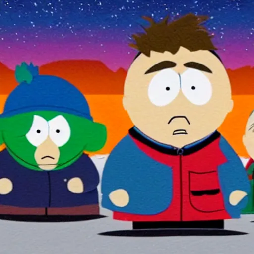 Image similar to South Park live action movie, 35 mm, panavision, still from the movie