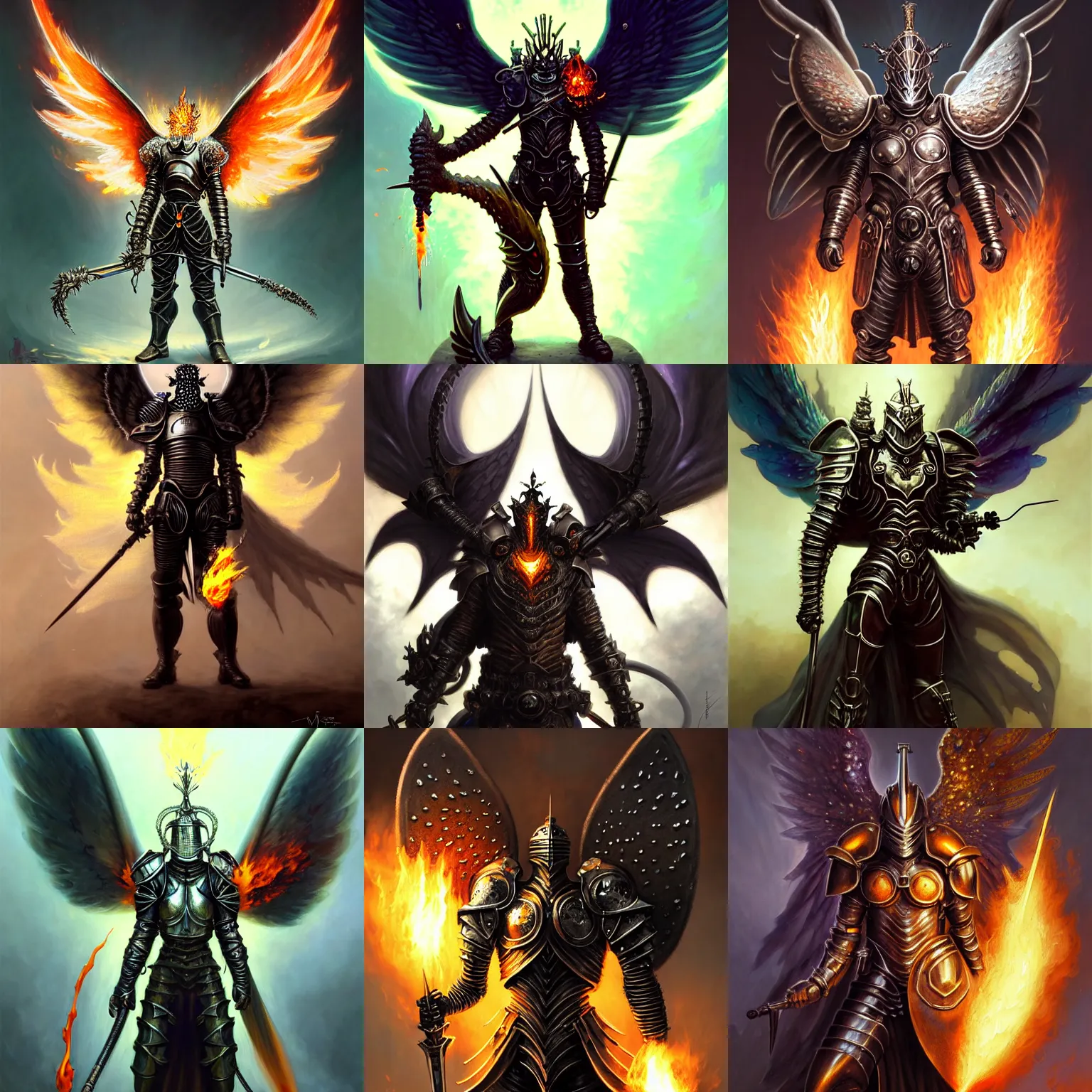 Prompt: noire gritty character portrait, bright blazing armor male knight with burning!!!!! angel wings, ultra realistic, super wide angle, intricate details, emerald artifacts, sharp focus, highly detailed by peter mohrbacher, hajime sorayama, wayne barlowe, boris vallejo, aaron horkey, gaston bussiere, craig mullins