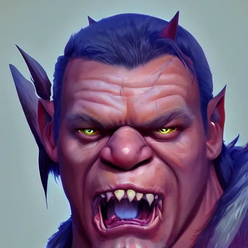 Prompt: Portrait of John Cena as a Warcraft orc, big fangs, angry face, mattepainting concept Blizzard pixar maya engine on stylized background splash comics global illumination lighting artstation lois van baarle, ilya kuvshinov, rossdraws