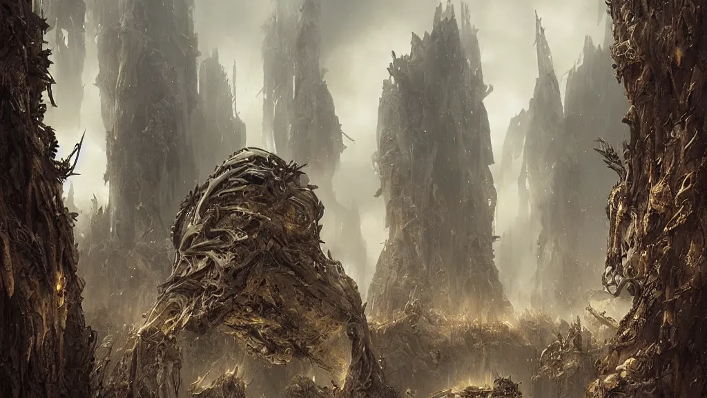 Image similar to eerie atmospheric alien lifeforms by yoann lossel and stephan martiniere, cinematic matte painting