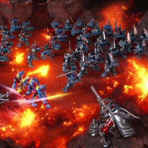 Image similar to The Emperor of mankind together with the primarchs are fighting against the Orcs. Epic battle, brutal style, super quality, 4k
