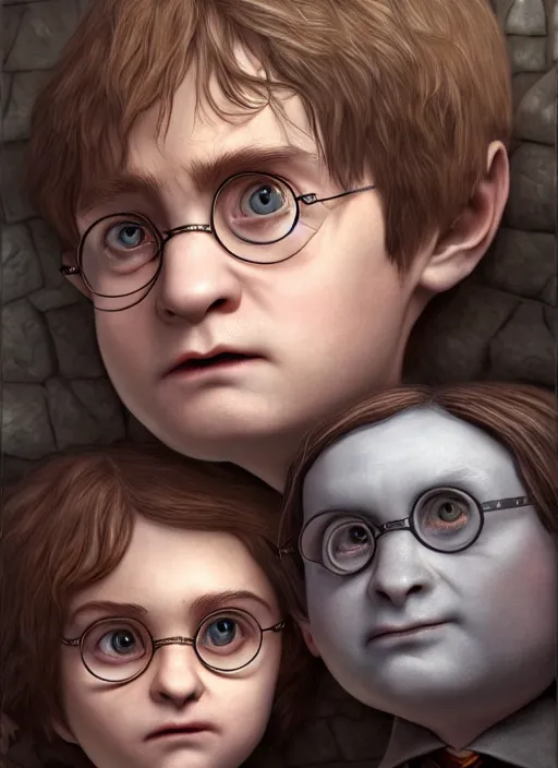 Prompt: highly detailed closeup portrait of harry potter, unreal engine, nicoletta ceccoli, mark ryden, lostfish, earl norem, global illumination, god rays, detailed and intricate environment