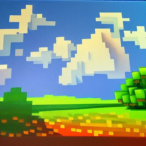 Prompt: minecraft landscape, painting, acrylic