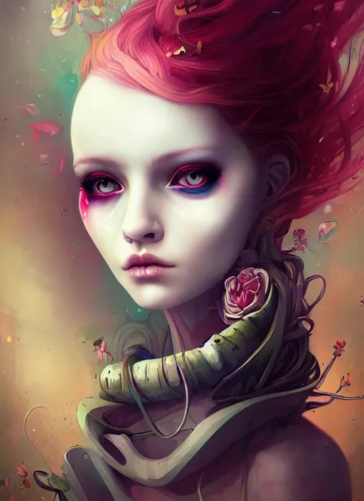 Image similar to a portrait of a pretty sewer punk young lady by anna dittmann