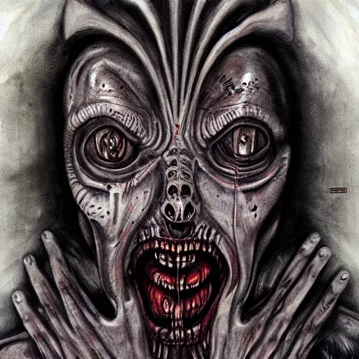 Prompt: painting of Tim Curry in the style of giger, 8k high definition high quality