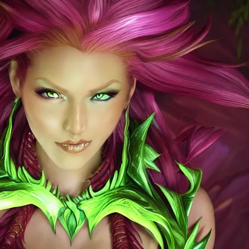 Image similar to Zyra from League of Legends highly detailed, hyper realistic