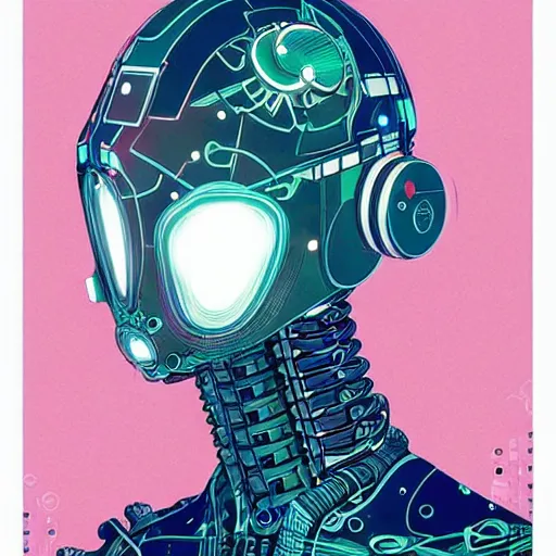 Image similar to a cybernetic mannequin by victo ngai and jakub rebelka and conrad roset and takashi murakami, trending on artstation