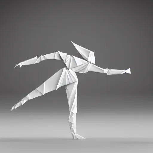 Image similar to origami dancer in white paper, 3 d render, ultra - detailed, on white background, studio shot