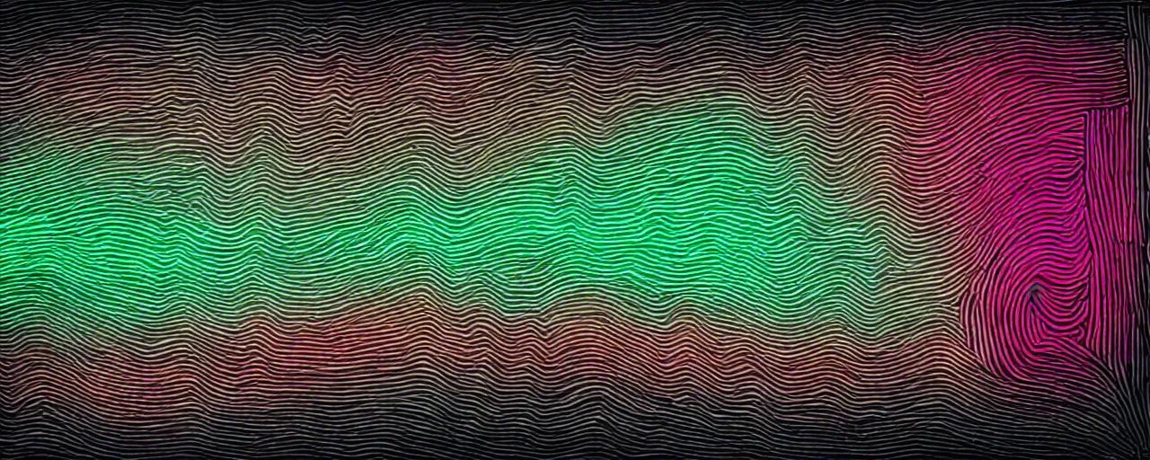 Image similar to synthesizer sound wave, fine neon lines