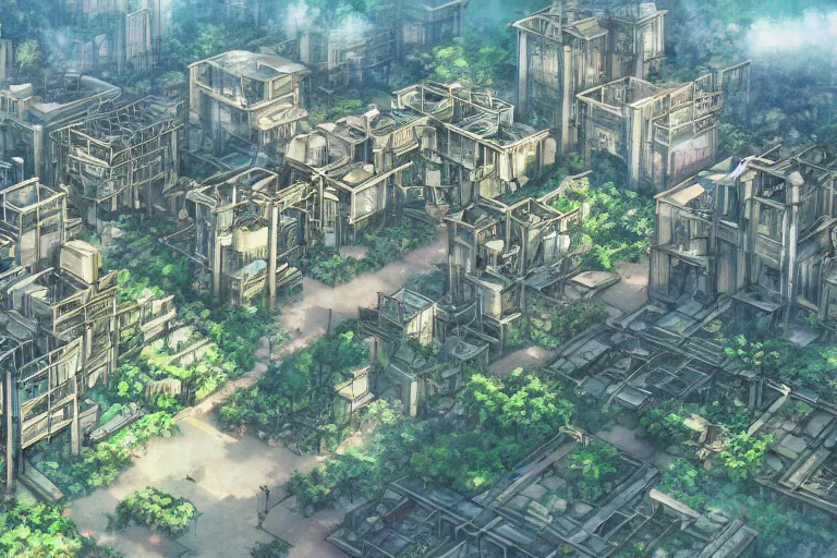 Image similar to kowloon walled forest city, still from studio ghibli anime movie, digital art, artgerm, trending on artstation