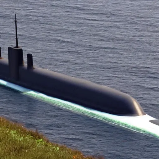 Prompt: navy nuclear submarine with wheels driving on the highway