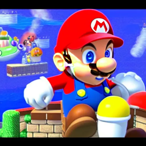 Image similar to Anthony Hopkins inside the world of super Mario sunshine capturing a star