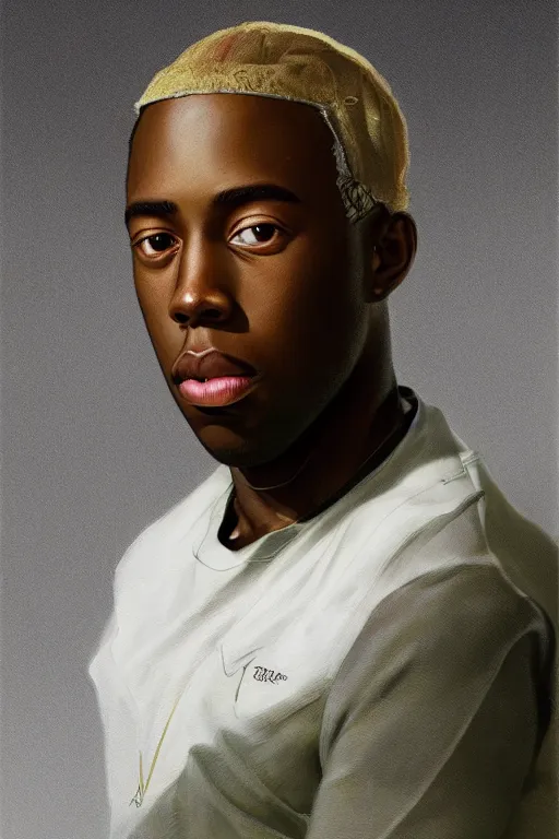 Image similar to ultra realistic tyler the creator, background is white and blank, elegant, highly detailed, digital painting, concept art, smooth, sharp focus, illustration, art by greg rutkowski and alphonse mucha