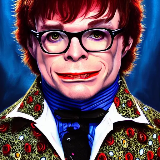 Prompt: Portrait of Austin Powers, fantasy, horror, intricate, highly detailed, digital painting, trending on artstation, sharp focus, illustration, style of Stanley Artgerm