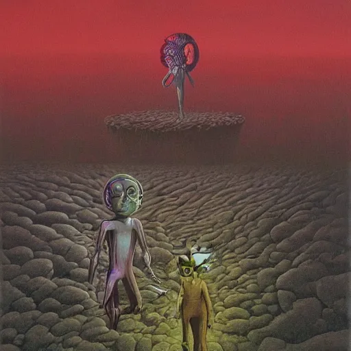 Image similar to rick and morty by zdzislaw beksinski