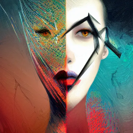 Prompt: the nonlinear. digital painting, vertical, intricate, beautiful, detailed, grunge, sharp focus, abstract art by kuvshino and el lissitzky and artgerm and kandinsky, trending on artstation. gradient darker to bottom