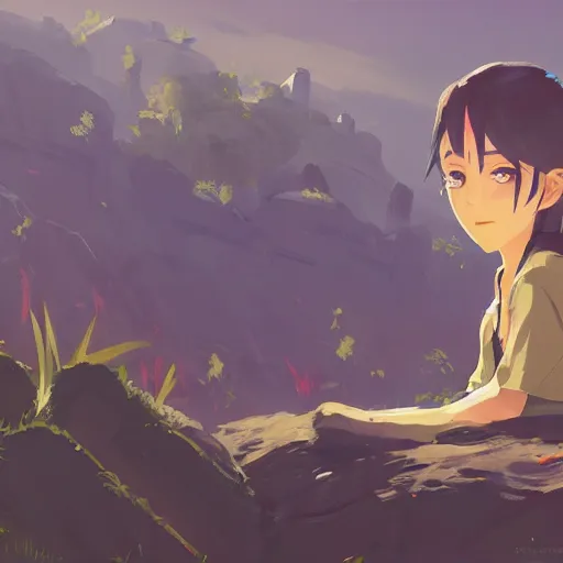 Prompt: cel shaded, toon shaded style, anime key visual, concept art of anime girl, acrylic painting, trending on pixiv fanbox, palette knife and brush strokes, style of makoto shinkai jamie wyeth james gilleard edward hopper greg rutkowski studio ghibli in style of breath of the wild