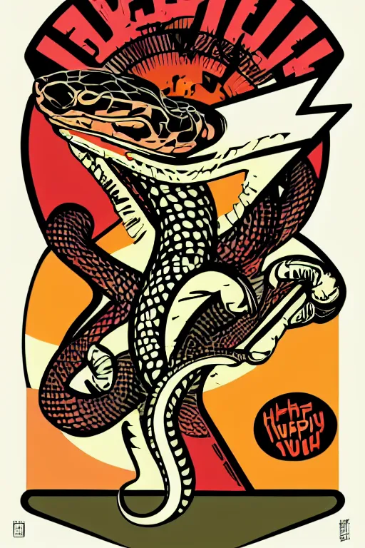 Prompt: happy snake, 7 6 retro futurist illustration art by butcher billy, sticker, colorful, illustration, highly detailed, simple, smooth and clean vector curves, no jagged lines, vector art, smooth andy warhol style