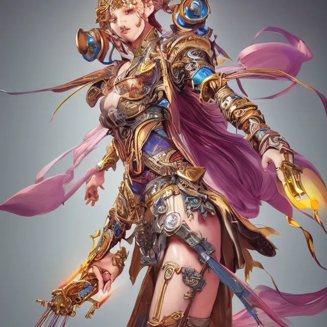 Image similar to studio portrait of lawful good colorful female holy mech paladin as absurdly beautiful, elegant, young sensual anime girl, ultrafine hyperrealistic detailed face illustration by kim jung gi, irakli nadar, intricate linework, sharp focus, bright colors, matte, octopath traveler, final fantasy, unreal engine highly rendered, global illumination, radiant light, intricate environment