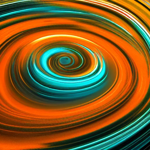 Image similar to moving swirls of hypnotic beauty surround the beating neon landscape of amber green teal, 4 k octane render