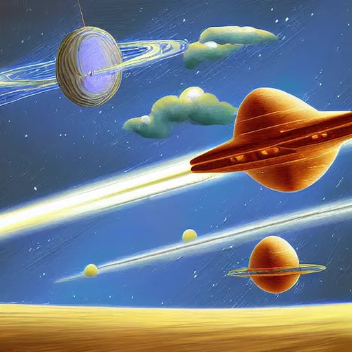 Image similar to spaceship launching into space full throttle, surrealist environs, digital art