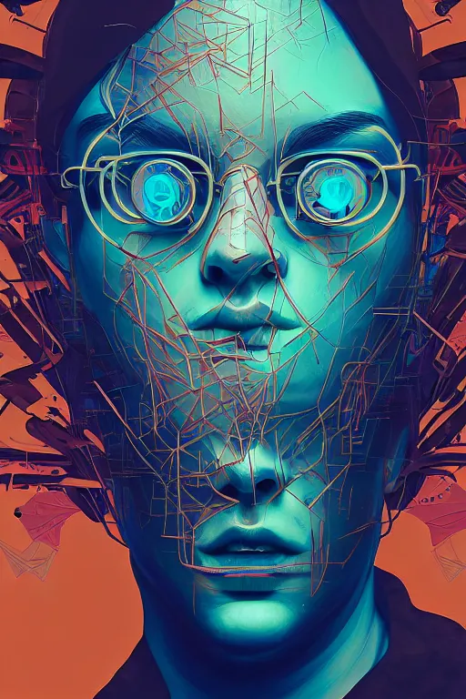 Image similar to abstract portrait, cyberpunk art, floating detailes, very detailed face, leaves by miyazaki, colorful palette illustration, kenneth blom, mental alchemy, james jean, pablo amaringo, naudline pierre, contemporary art, hyper detailed