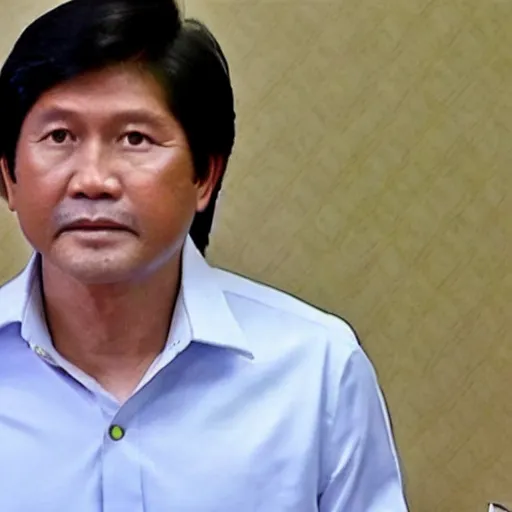 Image similar to full body mugshot photo of BongBong Marcos wearing, realistic,